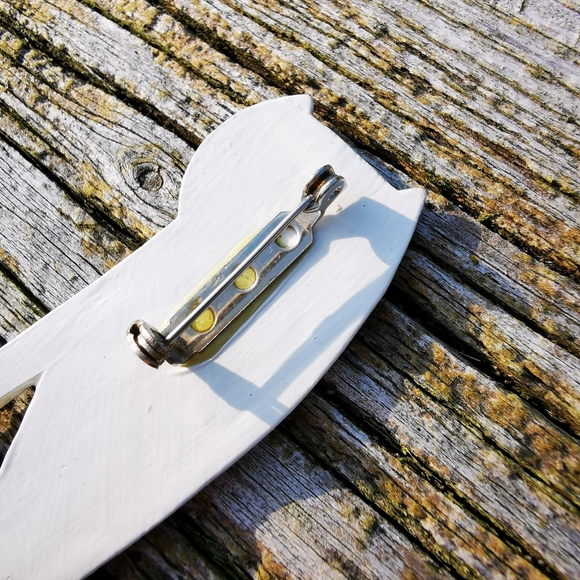 Laurel Burch Style Painted Wooden Cat Brooch - Picture 5 of 13